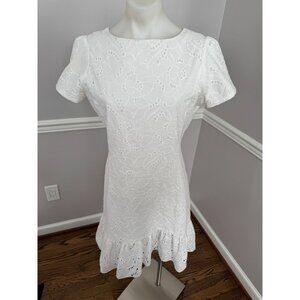 Vanessa Fox White Floral Embroidered Eyelet Ruffle Mini Dress Size 10